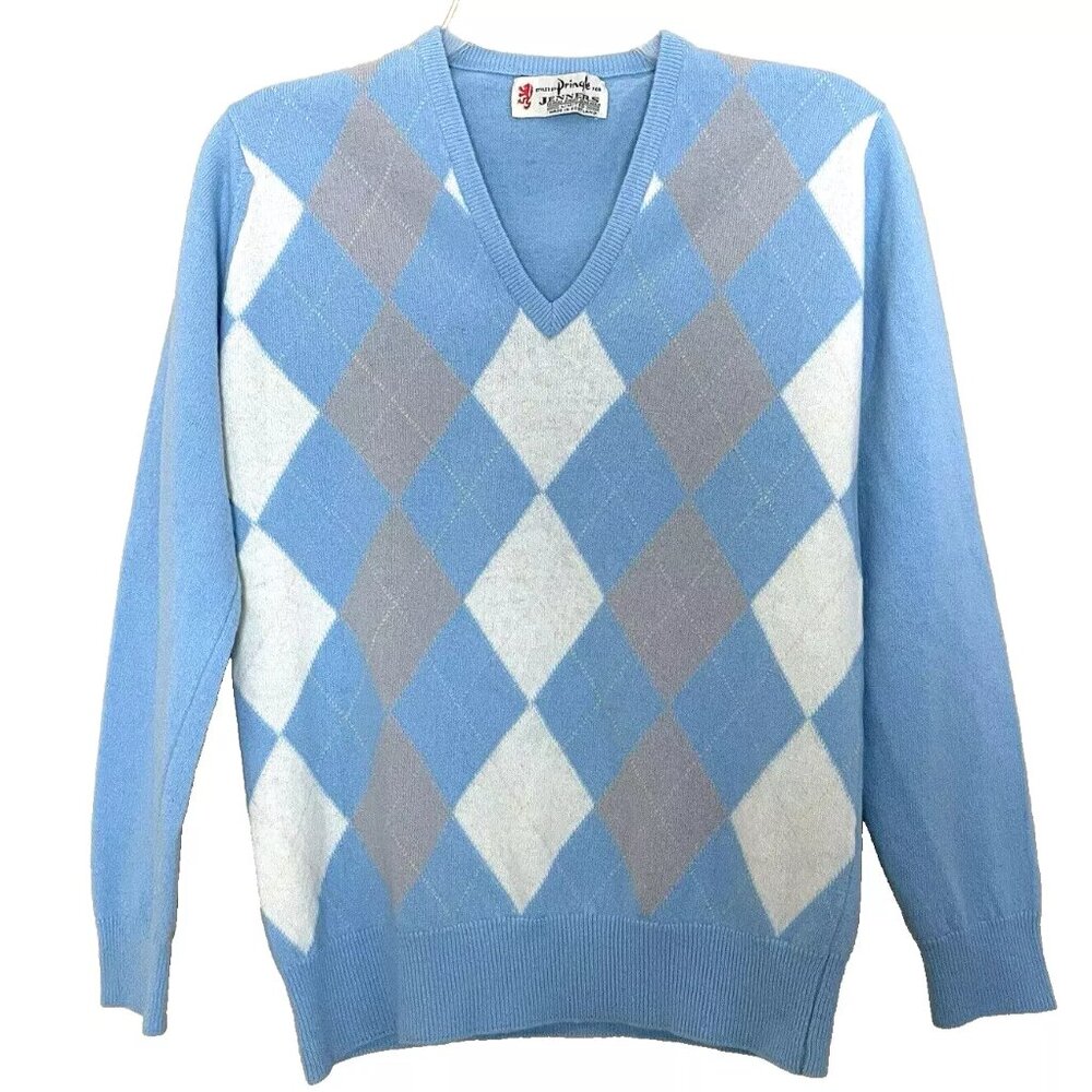 Vintage Scottish Lambswool Argyle V-neck Sweater Collegiate Old Money Preppy M